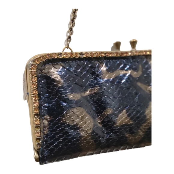 CLARA KASAVINA CRYSTAL STUD PYTHON HANDBAG/CLUTCH - Picture 7 of 10